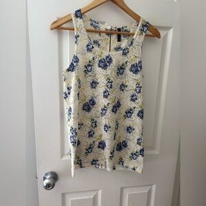 Everly lace tank size small zip back top blue yellow floral